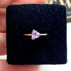 10k Solid Yellow Gold Petite Genuine Amethyst Heart Pinky Estate Ring (size 4)